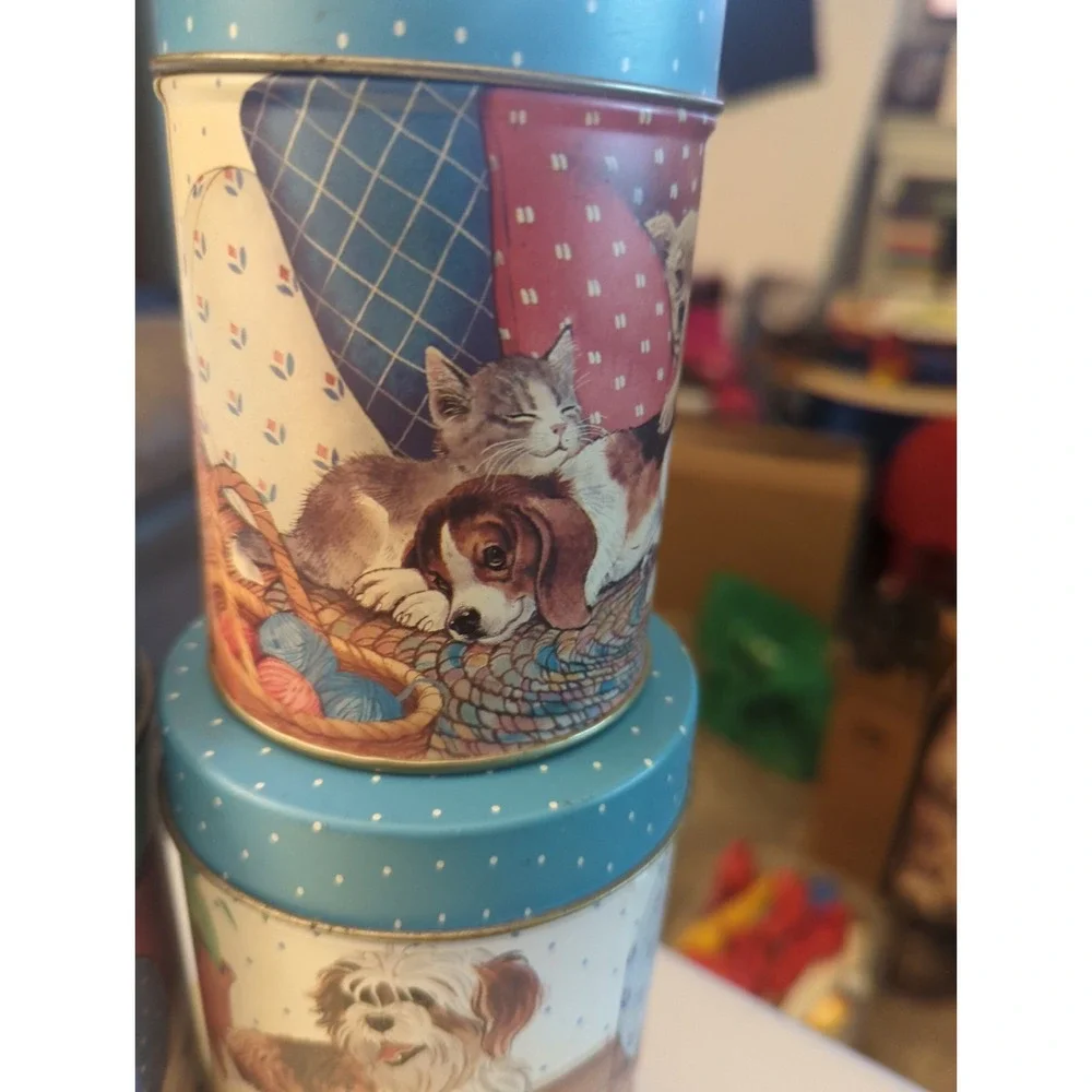 Vintage JSNY Best Friends Dogs and Cats Nesting Canister Set 3 Piece Cottage